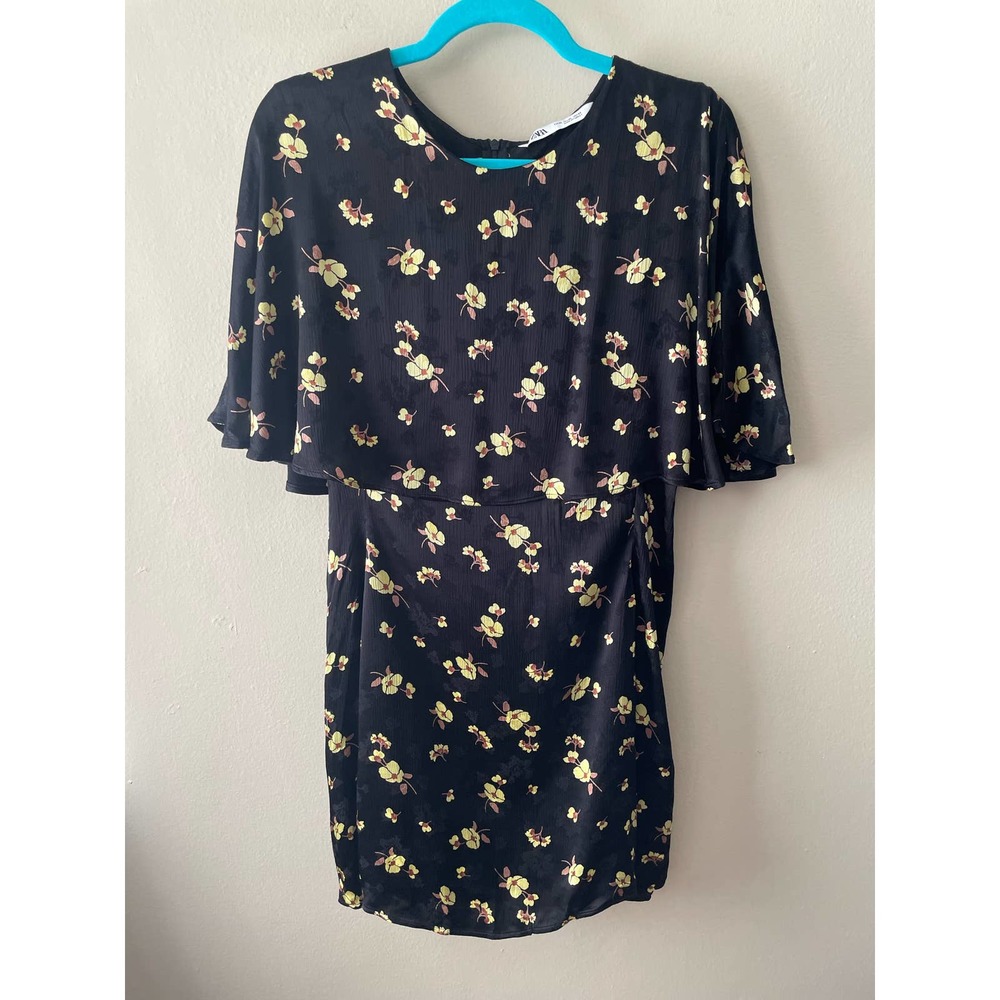 Zara Black & Yellow Floral Dress Size XL